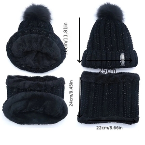 Warm Winter Women's High Quality Plush Character Pattern Adjustable Computer Knitted Outdoor Beanie with <b>Sequins</b> and Pompoms - Product Image 6