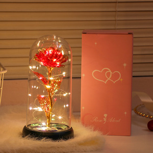 Lampada LED a Forma di Rosa, Luce Notturna con Fiore Artificiale, Rose Illuminate Fatte a Mano in Cupola di Vetro, Lampada da Tavolo - Product Image 4