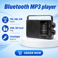 Radio portable classique AM FM SW avec logo personnalisé OEM, vente en gros d'usine, radio USB, lecteur de carte SD, lampe de poche, batterie au lithium rechargeable