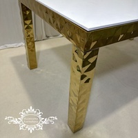 Table de salle à manger en acier inoxydable doré diamant pour événements, fêtes, banquets, meubles commerciaux, fabriquée par Occasions Furniture à Foshan