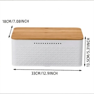 Scatola per il pane in metallo in ferro da cucina contenitore per il pane contenitore di <span class=keywords><strong>latta</strong></span> con coperchio in bambù porta cestino per il pane - Product Image 2
