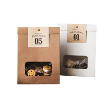 Sac en papier kraft pliable à fenêtre transparente rectangle avec pointe de carte numérique pour biscuits Nougat collations cadeaux Logo personnalisé en gros