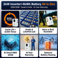 Générateur solaire tout-en-un 3 kW 4 kWh, station d'alimentation domestique, batterie de stockage d'énergie portable LiFePO4 2000W-10000W pour le camping/la maison