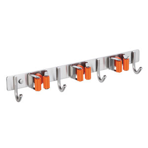 Porta Scopa e Mop Multifunzione da Parete in Acciaio Inossidabile Resistente ed Ecologico <span class=keywords><strong>con</strong></span> Vano Portaoggetti - Product Image 2