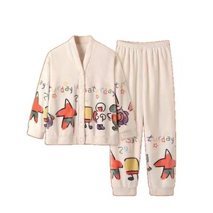 Camisones de Dibujos Animados para Mujer, Otoño Invierno, Forrados de Felpa, Gruesos, de Felpa de Coral, Traje para el Hogar, Pantalones, Cárdigan, Ropa Exterior - Product Image 5