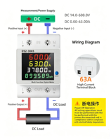 DC Din Rail Meteran Daya Multi-Fungsi Fase Tunggal Tampilan Digital Monitor Tegangan Arus Energi 100A Maks untuk Sistem PV Surya