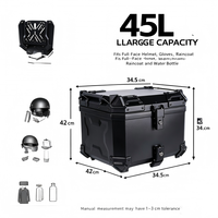 Top Case Moto Universel 45L en ABS, Étanche, Boîte Arrière à Double Verrouillage, Déverrouillage Rapide, Coffre de Rangement pour Scooter et Moto