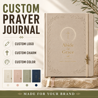 Carnet de Prières LABON en Cuir Végétalien Beige Sable avec Croix Dorée, Couverture Rigide, Coffret Cadeau