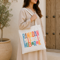 Sac fourre-tout en toile Pafu Ramadan Mubarak, sac à bandoulière réutilisable avec imprimé lanterne et mosquée, pour cadeau de l'Aïd, décoration de fête