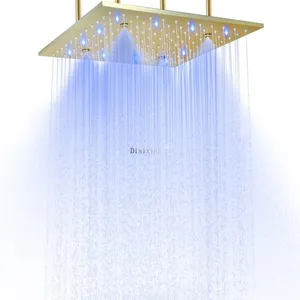 : Цинковый сплав 400x400 мм светодиодный потолочный светильник тумана дождь Душевая Головка 304 SUS (нержавеющая сталь) две функции ванная комната встраиваемый смеситель для душа