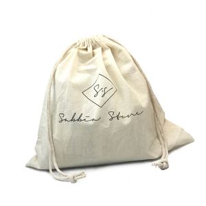 Pochette d'emballage respirante à cordon de serrage avec logo personnalisé, en coton sergé blanc, pour vêtements, chapeaux, chaussures, sacs à main - Product Image 1