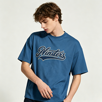 T-shirt épais délavé au soleil avec broderie bleue, style vintage, streetwear, pour homme, haut décontracté d'été, lot en gros