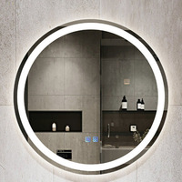 Miroir de salle de bain d'hôtel de luxe avec éclairage LED, écran tactile intelligent, anti-buée, à intensité variable, miroir mural éclairé