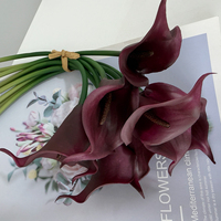 Fleur de lys artificielle réaliste en PVC de couleur rouge foncé, faite à la main, décoration de table moderne pour la maison, bouquet de mariage, Saint-Valentin