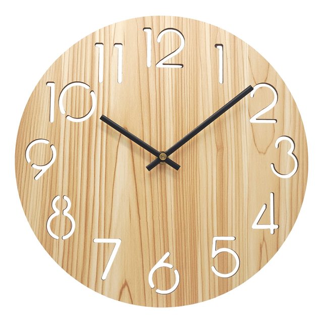 Bamboo Vintage Round Wooden Wall Clock Silent & Non-Ticking Home Decorative Wall Clock Easy to Read Digital Alarm Wall Clock