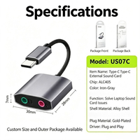 Carte son externe USB C 2 canaux, adaptateur double micro et casque 3,5 mm, espacement 9 mm, Plug & Play, coque en alliage, pour ordinateur portable, ordinateur de bureau, PS4, jeux