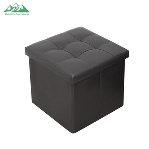 Banc ottoman pliable compact et peu encombrant en cuir noir avec rangement caché - Product Image 3