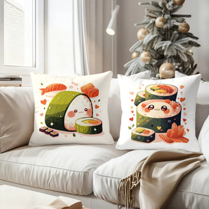 Bantal karakter sushi yang menggemaskan menambah kegembiraan liburan pada dekorasi ruang tamu yang nyaman dengan kaus kaki liburan dan tanduk rusa. - Product Image 4