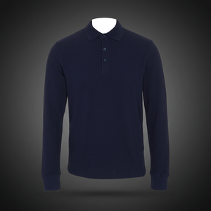 Chemise Classique Marine Homme à Manches Longues Boutonnée Motif Uni Tissu Tricoté 100% Coton Séchage Rapide Poche Poitrine Coupe Ajustée Élégante - Product Image 3