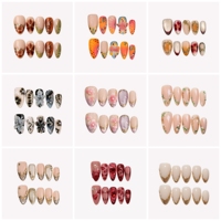 Ongles à presser en acrylique souple, forme amande, personnalisables, avec pointe française, paillettes roses et blanches, perles roses, cadre doré, qualité salon