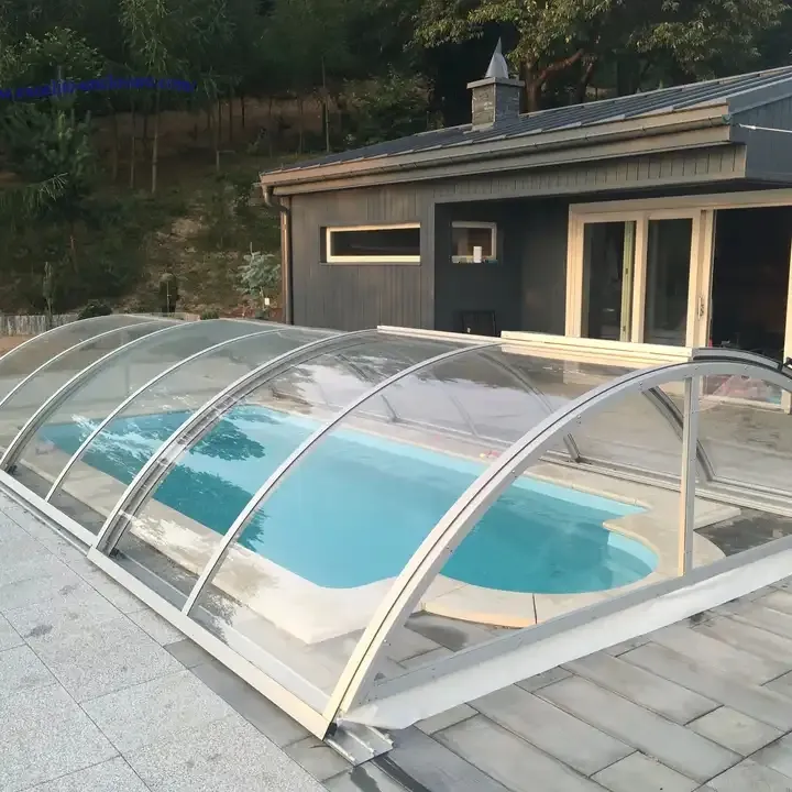 Hete Verkoop Aluminium Frame Waterdicht Orkaan Impact Openlucht Zwembad Glazen Huis