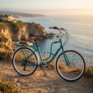 Nouveau vélo <span class=keywords><strong>de</strong></span> ville rétro pour femmes <span class=keywords><strong>de</strong></span> 26 pouces avec cadre bleu à enjambement bas, pneus <span class=keywords><strong>de</strong></span> 2,5 pouces, 7 vitesses, porte-bagages arrière intégré, qualité supérieure - Product Image 3