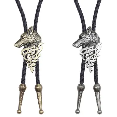 Persoonlijkheid Wolf Hoofd Hanger Ketting Vintage Overhemd Keten Mannen Tie Faux Lederen Ketting