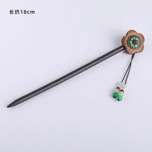 Retro Chinese Black Wooden Sandalwood Carved Long Horn Fork Pen Hairpin Wood Chopsticks Hair Sticks Pins