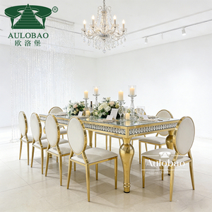 Hotel Hall Tempered Glass Top Stainless Steel Gold Wedding <b>Tables</b> With Crystal - Product Image 6