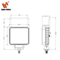 Lámpara de Trabajo LED Cuadrada de 3.5 Pulgadas con Certificación E-MARK, 1350LM, Alta Potencia, Haz de Luz Amplio, Luz Antiniebla para Maquinaria de Construcción LML-0802SBF-16