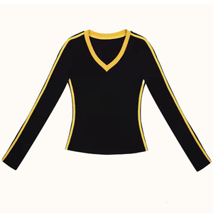 220gsm 92% Cotton 8% Spandex Y2K Logo Print Knitted Eco-Friendly Slim Fit Crew Neck Long Sleeve <b>Women's</b> <b>Crop</b> <b>Top</b> T-Shirts - Product Image 3