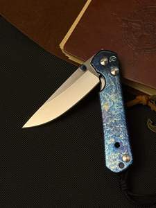 Coltello Pieghevole Professionale <span class=keywords><strong>in</strong></span> Acciaio 14C28N con Manico <span class=keywords><strong>in</strong></span> Titanio Anodizzato Blu, Sottile Coltello Tascabile EDC, Strumento Tattico per Esterni, Supporto OEM - Product Image 5