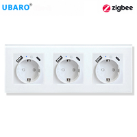 Prise intelligente UBARO Zigbee 3 gangues, norme européenne, avec ports de charge rapide USB A+C, panneau en verre trempé, maison intelligente