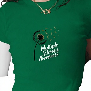 Camiseta corta de punto con estampado ajustado para mujer, estilo Y2K, con diseño de diente de león, para concienciar sobre la esclerosis múltiple - Product Image 1