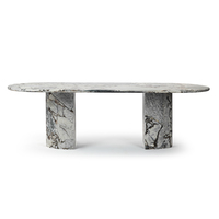 Table de salle à manger moderne en travertin de luxe moderne haut de gamme Table à manger en marbre Table à manger ovale en pierre avec demi-pieds cylindriques