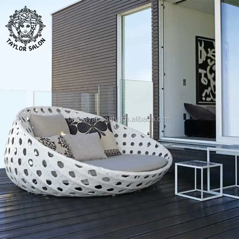 Cama de Sol de cuerda redonda para jardín, cama redonda tejida para exteriores, muebles de jardín