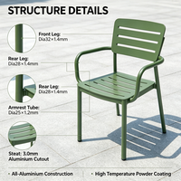 Chaise de salle à manger d'extérieur en aluminium, fauteuil empilable entièrement en aluminium à lattes, mobilier de bistrot de jardin résistant aux intempéries