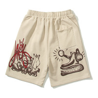 American High Street Unisex Casual Sports Shorts Cactus Jack Print Mid Waist Knitted Canvas 100% Cotton Digital Printing