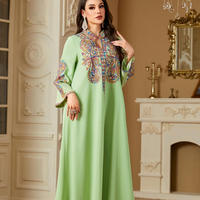Robe Longue Musulmane M-XXL pour Femme Broderie Abaya Fête Caftan Djellaba Ramadan Maroc Dubaï Kaftan Islam Vestidos Largos