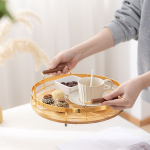 <b>Round</b> Gold Wrought Iron <b>Tray</b> 25cm 30cm 35cm For Tea Coffee <b>Serving</b> Hotel Restaurant Use - Product Image 1