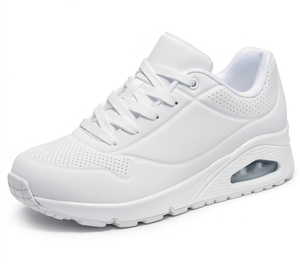 Zapatos para caminar transpirables blancos, zapatillas informales ligeras con cordones, punta redonda con cojín de aire para uso diario - Product Image 1