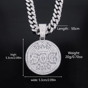 European American Style Hip-Hop Accessories SOG Letter Large Full Pendant Men's Punk Style <b>Cuban</b> <b>Chain</b> Necklace - Product Image 2