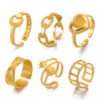 Bague de phalange géométrique ouverte en acier inoxydable plaqué or 18 carats, étanche, avec motif cœur épais, pour femmes et hommes