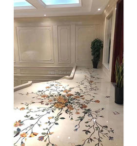 Escalera Personalizada <span class=keywords><strong>de</strong></span> Mármol Crema Marfil con Escalones <span class=keywords><strong>de</strong></span> Mármol Beige, Escalera con Diseño Floral - Product Image 6