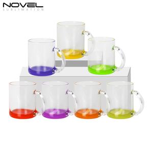 Vente en gros de tasses à poignée en verre transparent de haute qualité 11OZ avec fond coloré, mug en verre vierge pour sublimation DIY - Product Image 6
