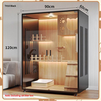 Villa pour chat Luxe Moderne Haute qualité Multi-niveaux Multifonctionnel Stable Grand espace avec porte Maison pour animaux en bois et verre