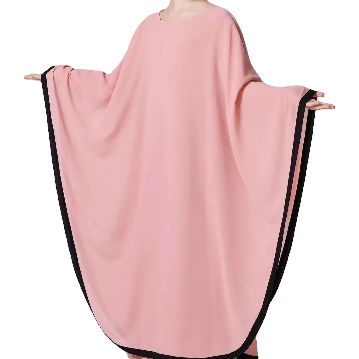 Middle East Abaya girl's two-piece set kebaya contrasting chiffon cover up.round neck dress.long robe