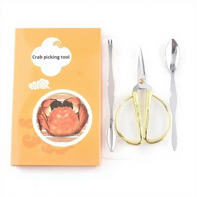 Eight-Piece Stainless Steel Crab Eating Tool Set DIY Grade Three-Piece Crab Spoon Fork Claw Scissors with Seafood Shell Remover