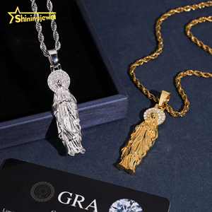 จี้พระแม่มารี งานฝีมือคุณภาพสูง ชุบทองคำแท้ รูปหน้า 3 มิติ พระมารดาแห่งพระเจ้า เครื่องประดับทางศาสนา ประดับด้วยโมอิสซาไนต์ 925 - Product Image 2