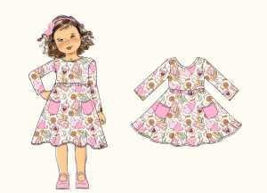 Robe t-shirt à manches longues pour filles printemps automne imprimés personnalisés vaches fraise balançoire robes décontractées avec poches 3-14 ans - Product Image 6